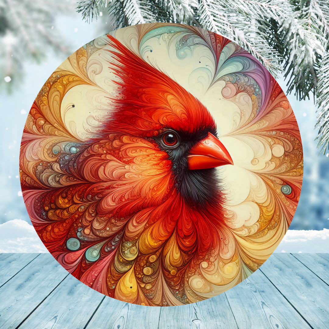 Abstract Cardinal Round Hanging Door Sign