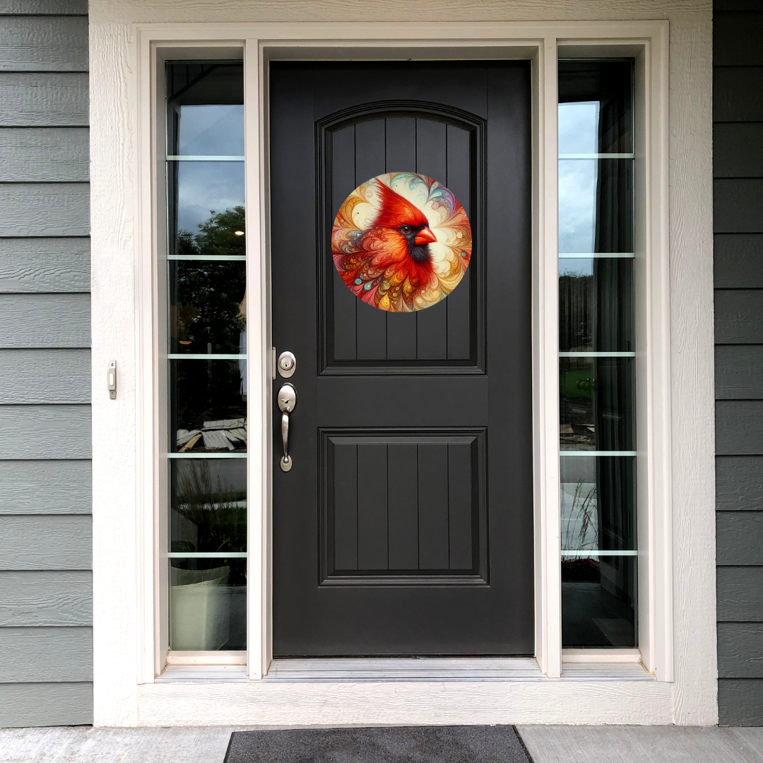 Abstract Cardinal Round Hanging Door Sign
