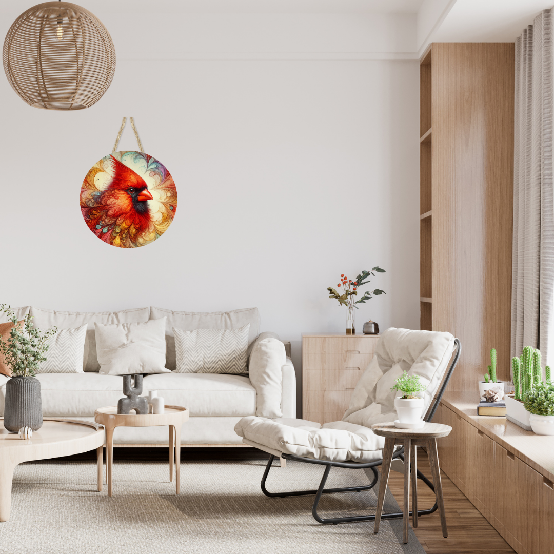 Abstract Cardinal Round Hanging Door Sign