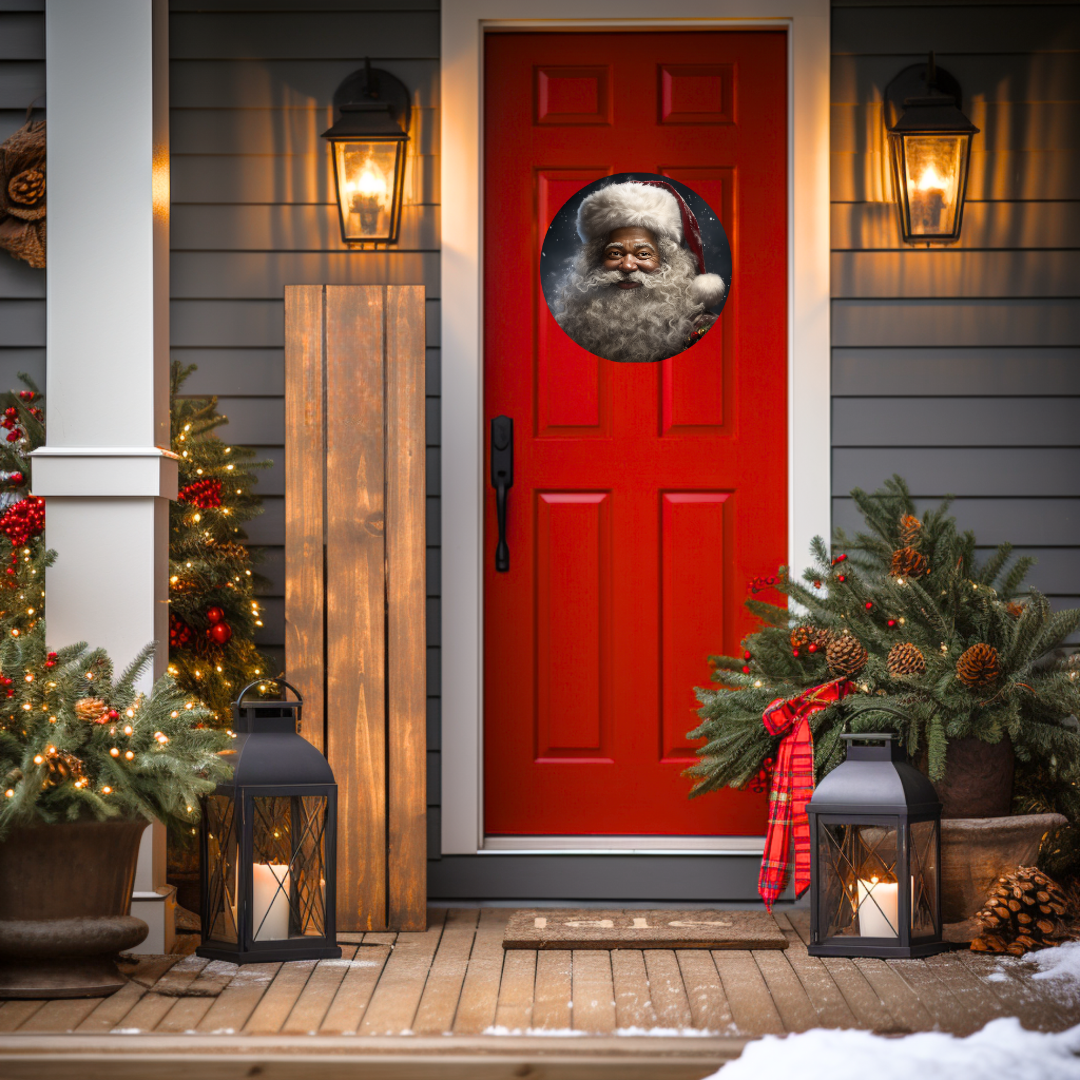 Black Santa Round Hanging Door Sign