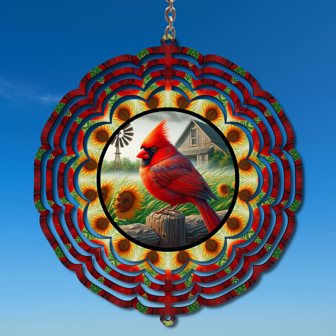 Cardinal and Sunflower Wind Spinner