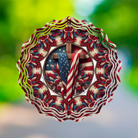 Cross and Flag Wind Spinner