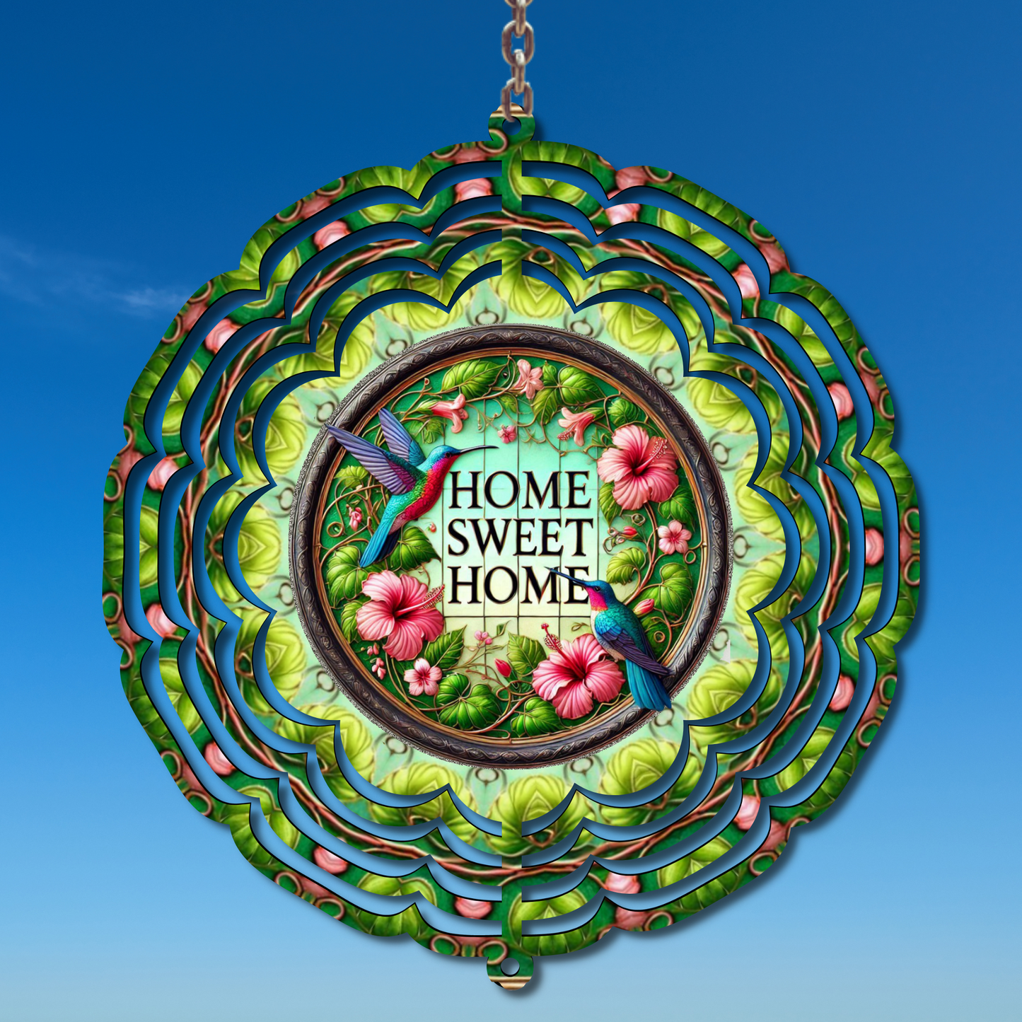 Hummingbirds Hibiscus Home Sweet Home Wind Spinner