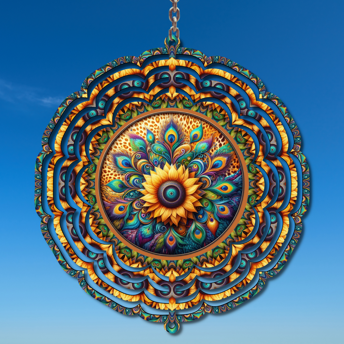 Sunflower and Peacock Wind Spinner