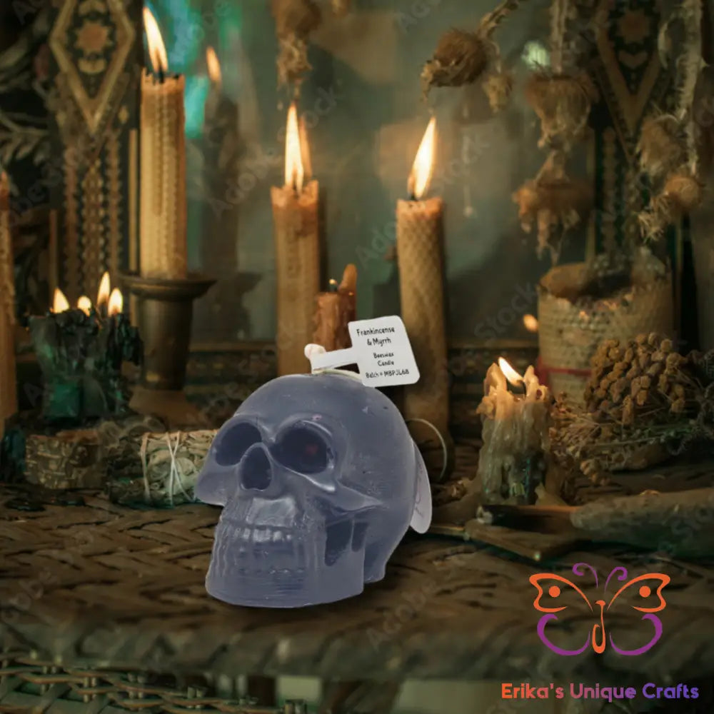 Bleeding Skull Candles Frankincense & Myrrh/Black & Red/Beeswax Candles