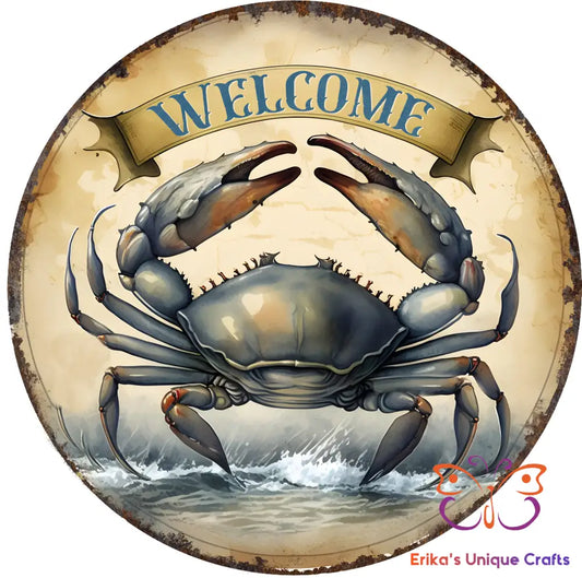 Blue Crab Round Hanging Door Sign Door Sign