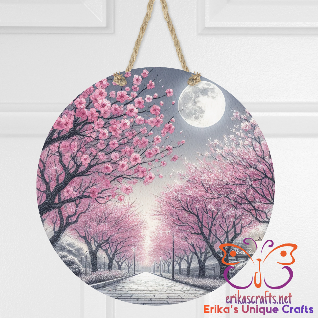 Cherry Blossoms Round Hanging Door Sign - Door Sign