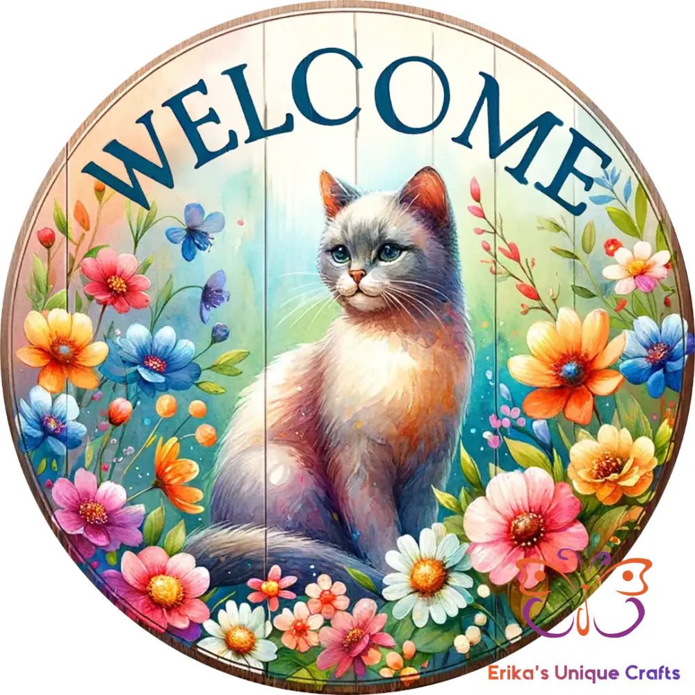 Colorful Welcome Cat Round Hanging Door Sign Door Sign