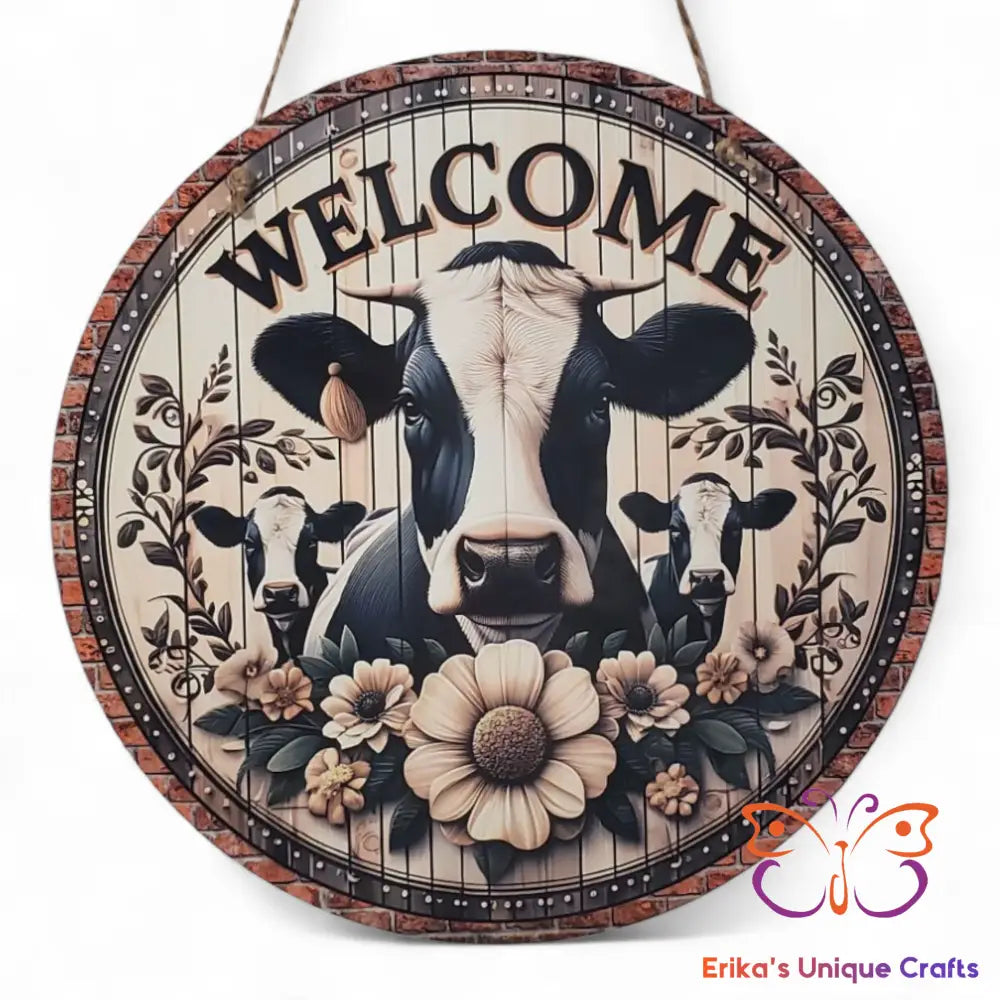 Dairy Cow Welcome Round Hanging Door Sign Door Sign