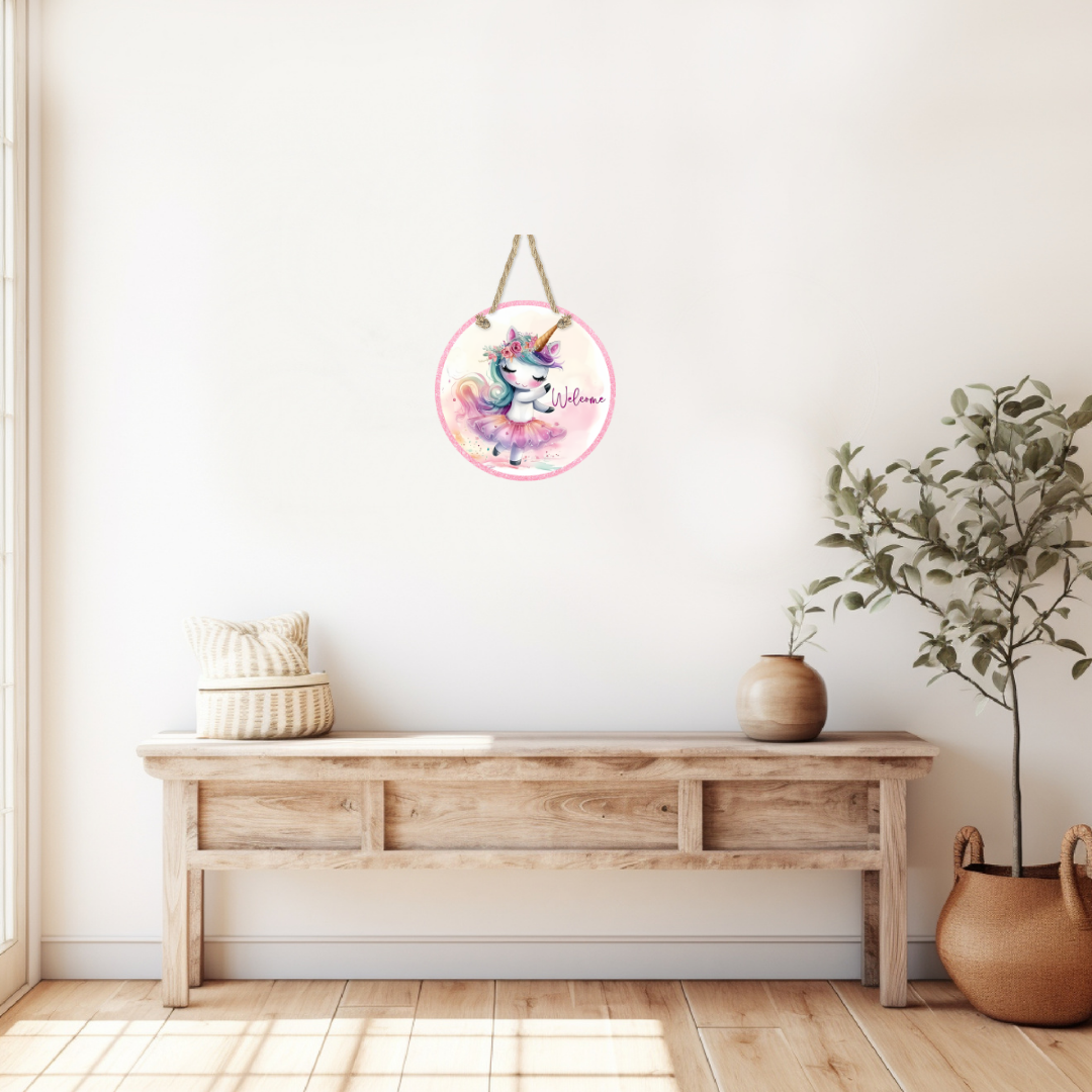 Dancing Unicorn Round Hanging Door Sign - Door Sign