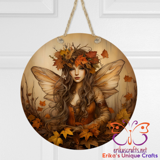 Fall Fairy Round Hanging Door Sign - Door Sign
