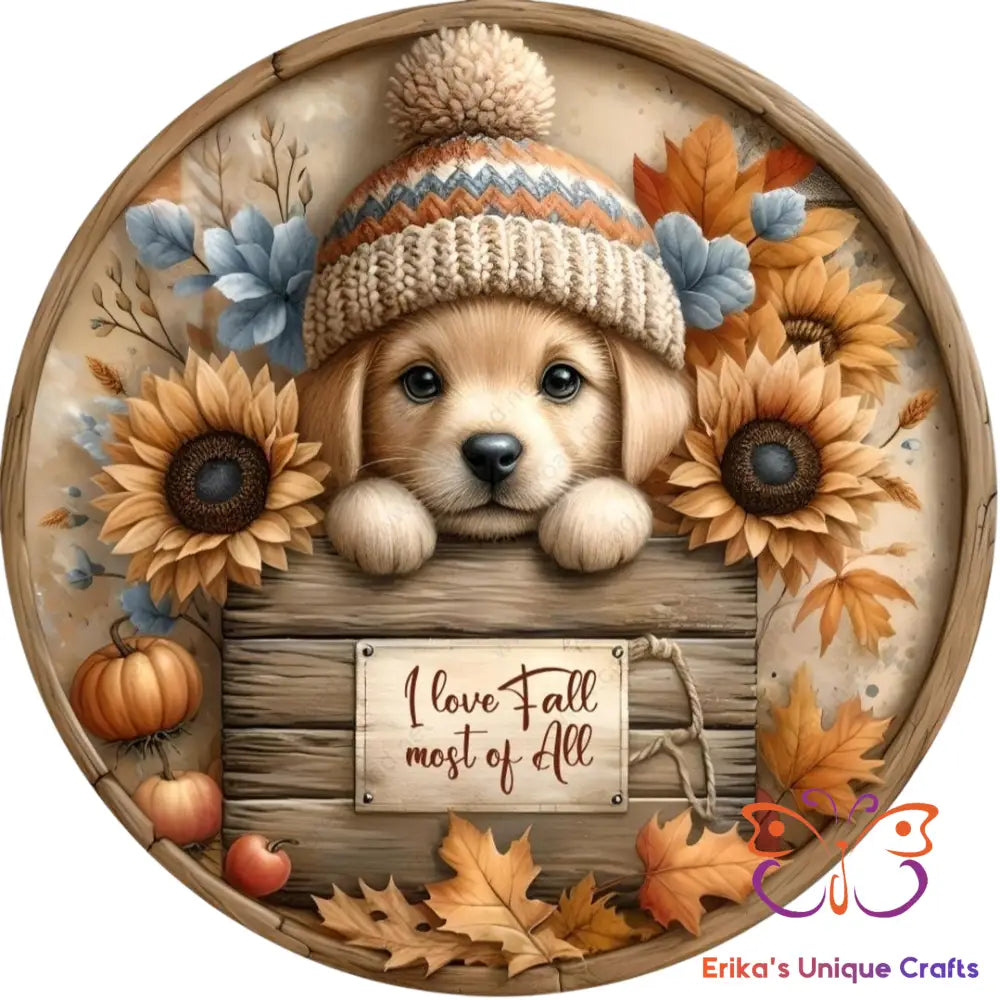 Fall Lab Puppy Round Hanging Door Sign Door Sign