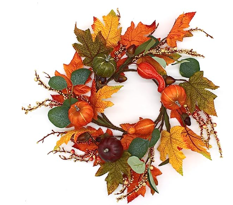 Primitive Rustic 14 Inch Artificial Pumpkin Candle Wreath