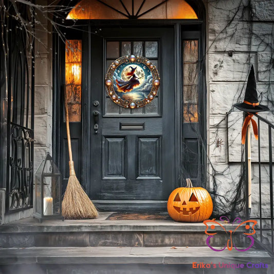 Flying Witch Round Hanging Door Sign Door Sign