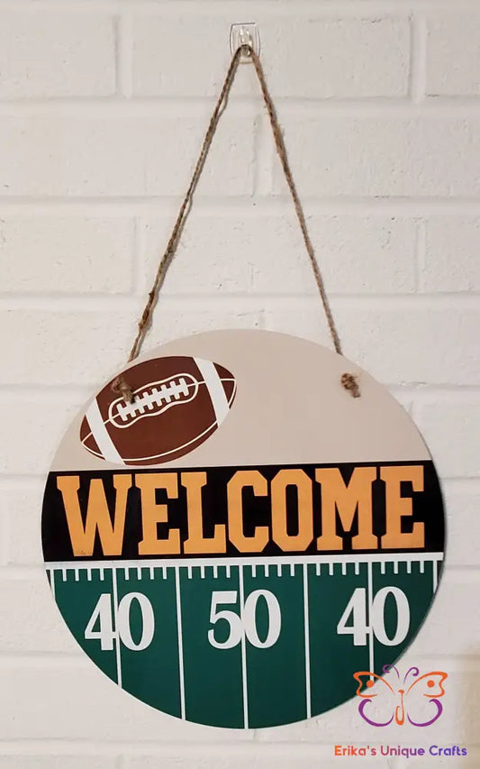 Football Welcome Round Hanging Door Sign Door Sign