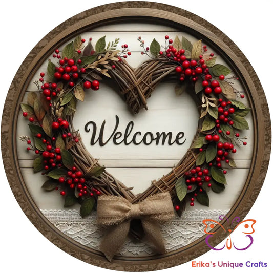 Heart Wreath Welcome Round Hanging Door Sign Door Sign