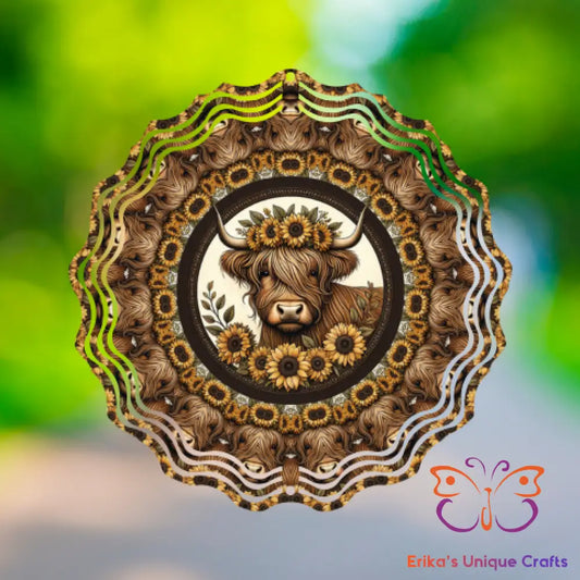Highland Cow and Sunflowers Wind Spinner Wind Spinner