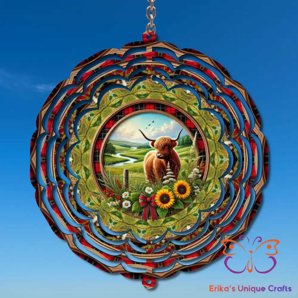 Highland Cow In Field Wind Spinner Wind Spinner