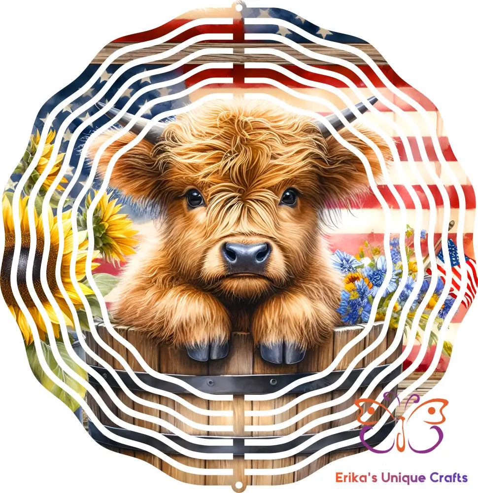 Highland Cow Sunflower Flag Wind Spinner Wind Spinner