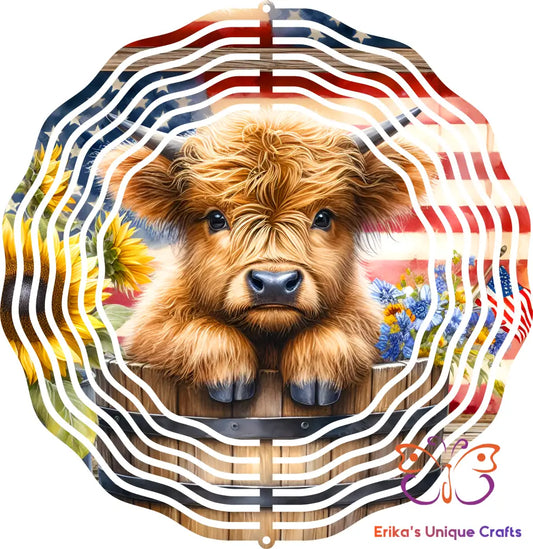 Highland Cow Sunflower Flag Wind Spinner Wind Spinner