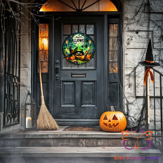 Jack O Lantern Cauldron Round Hanging Door Sign Door Sign