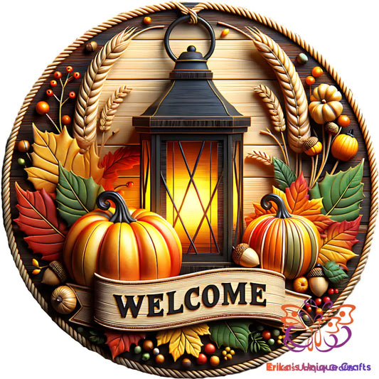 Lantern and Pumpkin Round Hanging Door Sign Door Sign