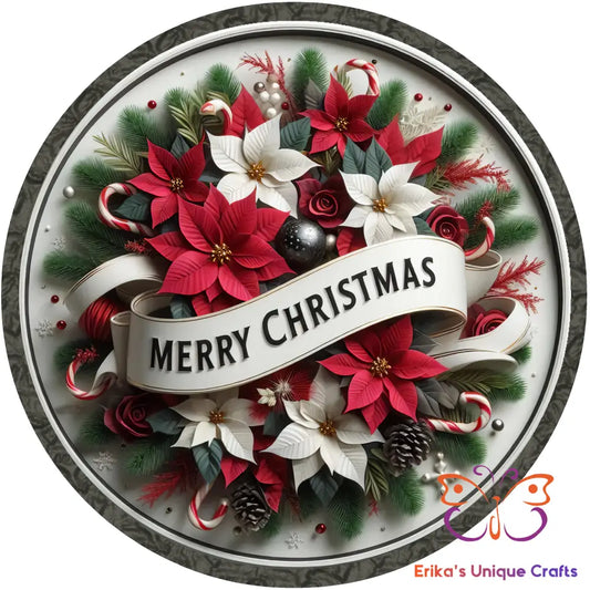 Merry Christmas Poinsettia Round Hanging Door Sign Door Sign