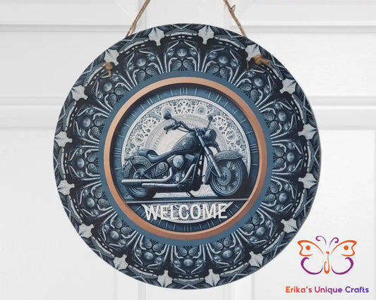 Motorcycle Welcome Round Hanging Door Sign Door Sign