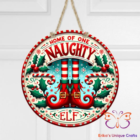 Naughty Elf Round Hanging Door Sign Door Sign