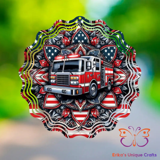 Patriotic Fire Truck Wind Spinner Wind Spinner