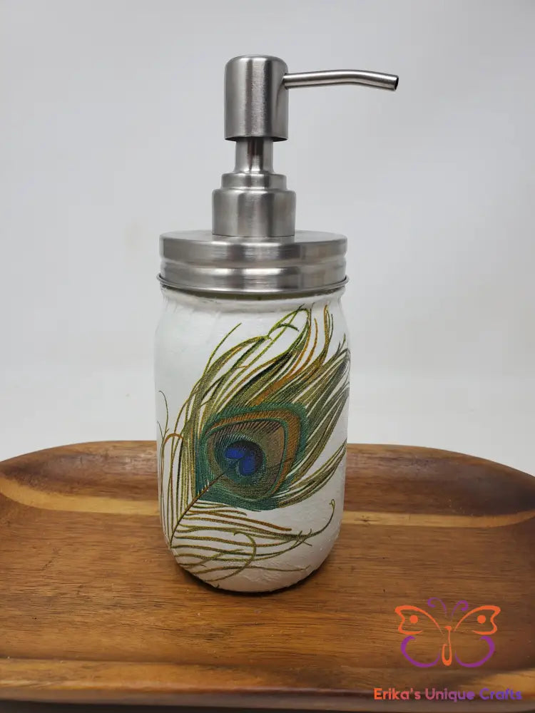 Peacock Feathers Mason Jar Soap Dispenser Soap Dispenser
