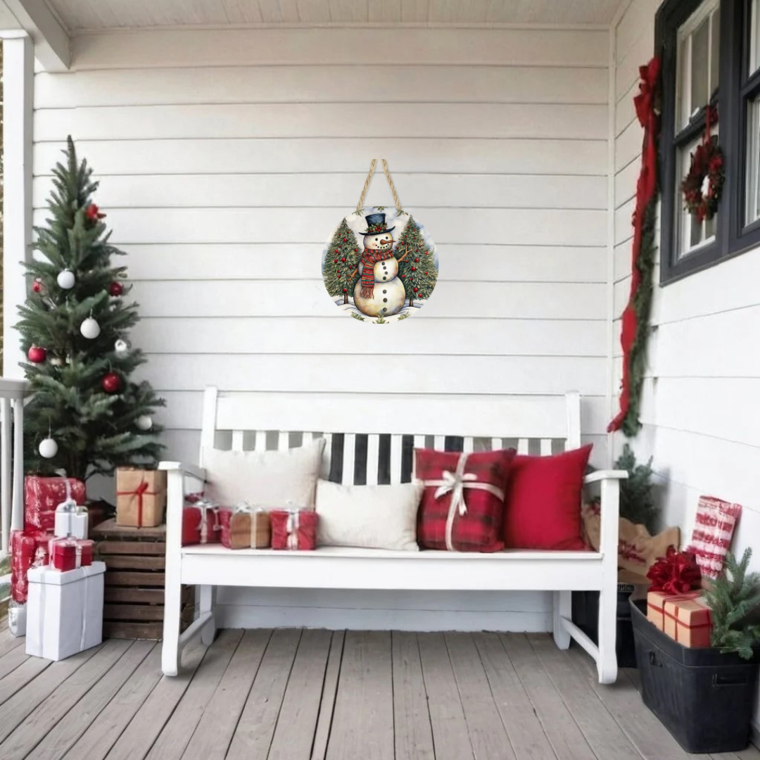 Christmas Snowman Round Hanging Door Sign