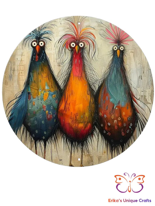 Primitive Chickens Round Hanging Door Sign Door Sign