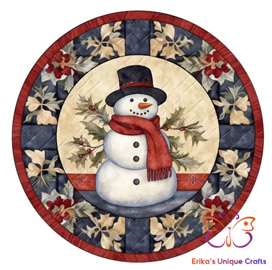 Quilted Snow Man Round Hanging Door Sign Door Sign