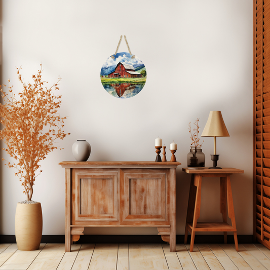 Red Barn Round Hanging Door Sign - Door Sign