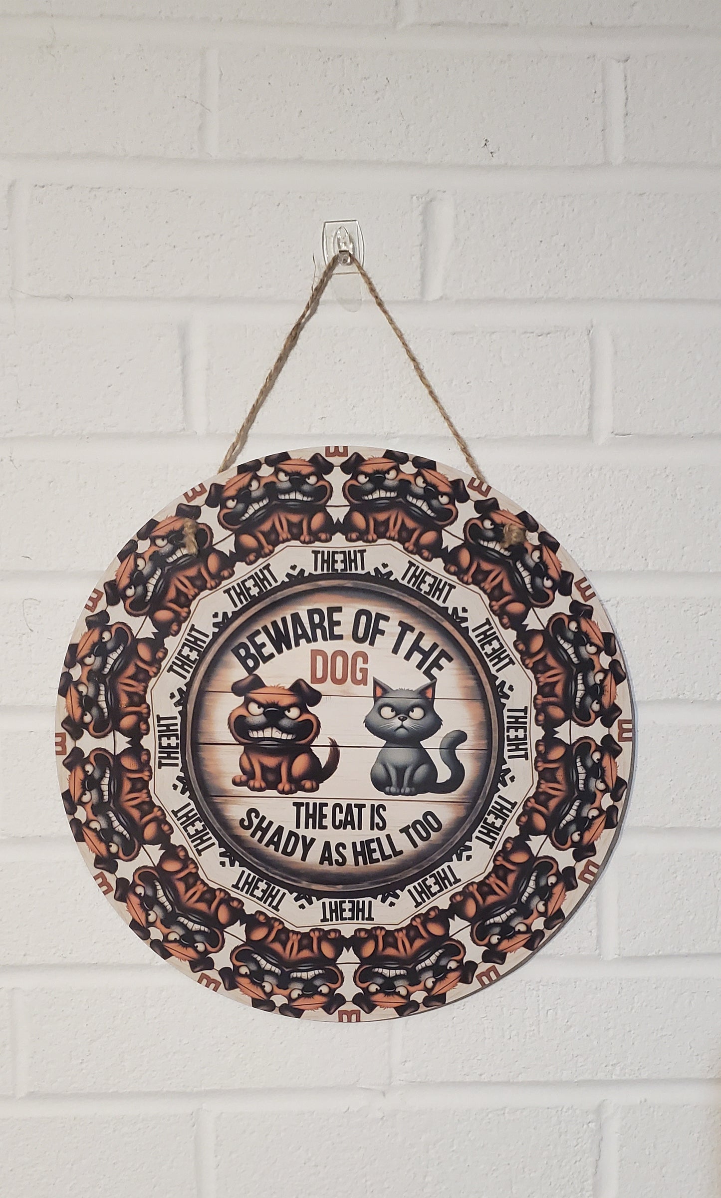 Beware of the Dog Round Hanging Door Sign
