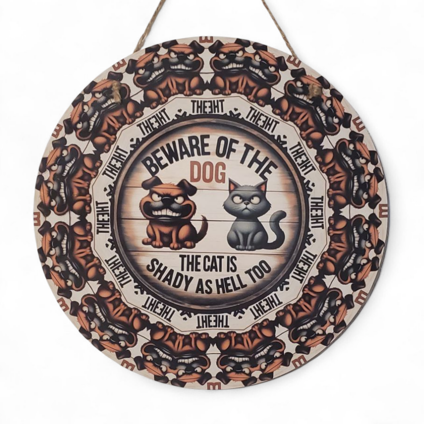 Beware of the Dog Round Hanging Door Sign