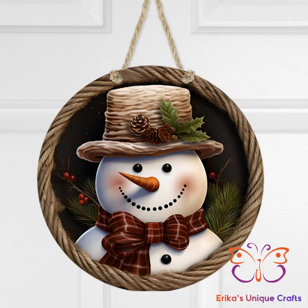 Rope Wreath Snowman Round Hanging Door Sign Door Sign
