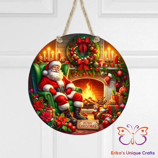 Santa Hearth Round Hanging Door Sign Door Sign