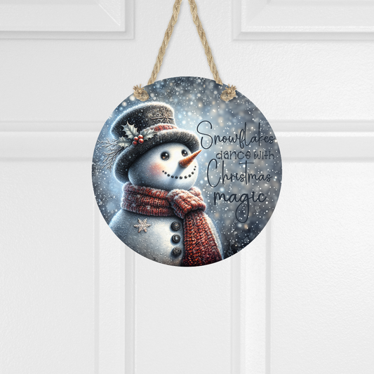 Snowman Magic Of Christmas Round Hanging Door Sign - Door