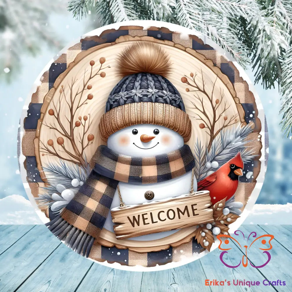 Snowman Winter Welcome Round Hanging Door Sign Door Sign