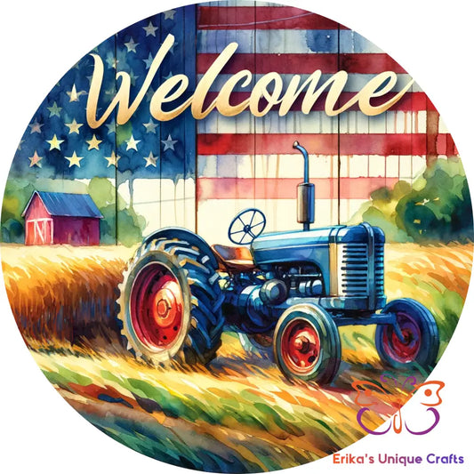 USA Farm Tractor Round Hanging Door Sign Door Sign
