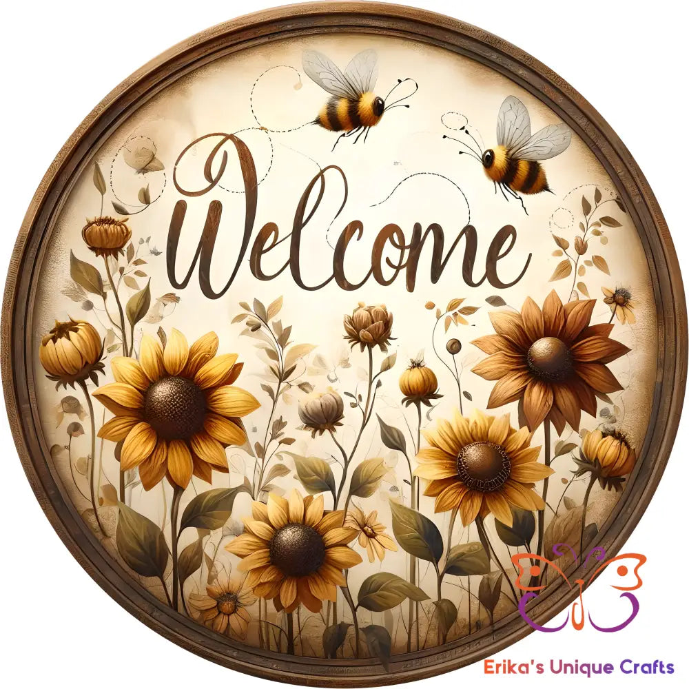Vintage Flowers and Bees Round Hanging Door Sign Door Sign