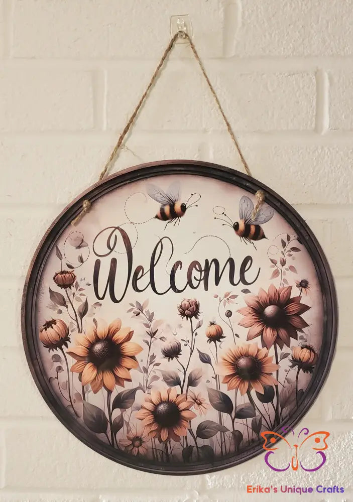 Vintage Flowers and Bees Round Hanging Door Sign Door Sign