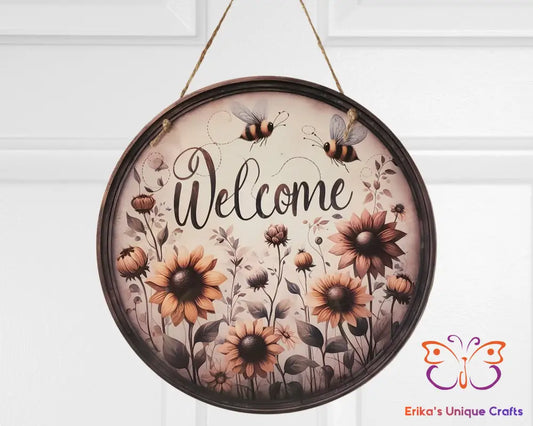 Vintage Flowers and Bees Round Hanging Door Sign Door Sign