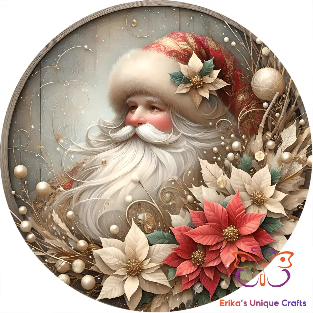 Vintage Santa Round Hanging Door Sign Door Sign
