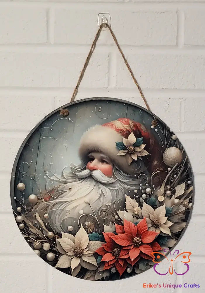 Vintage Santa Round Hanging Door Sign Door Sign