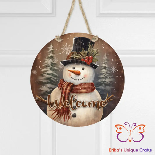 Vintage Welcome Snowman Round Hanging Door Sign Door Sign