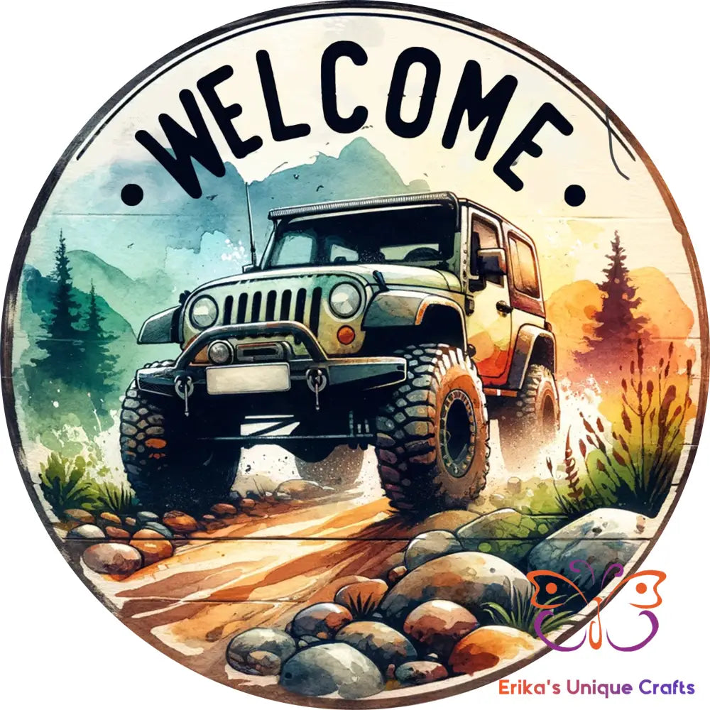Welcome 4x4 Wrangler Round Hanging Door Sign Door Sign