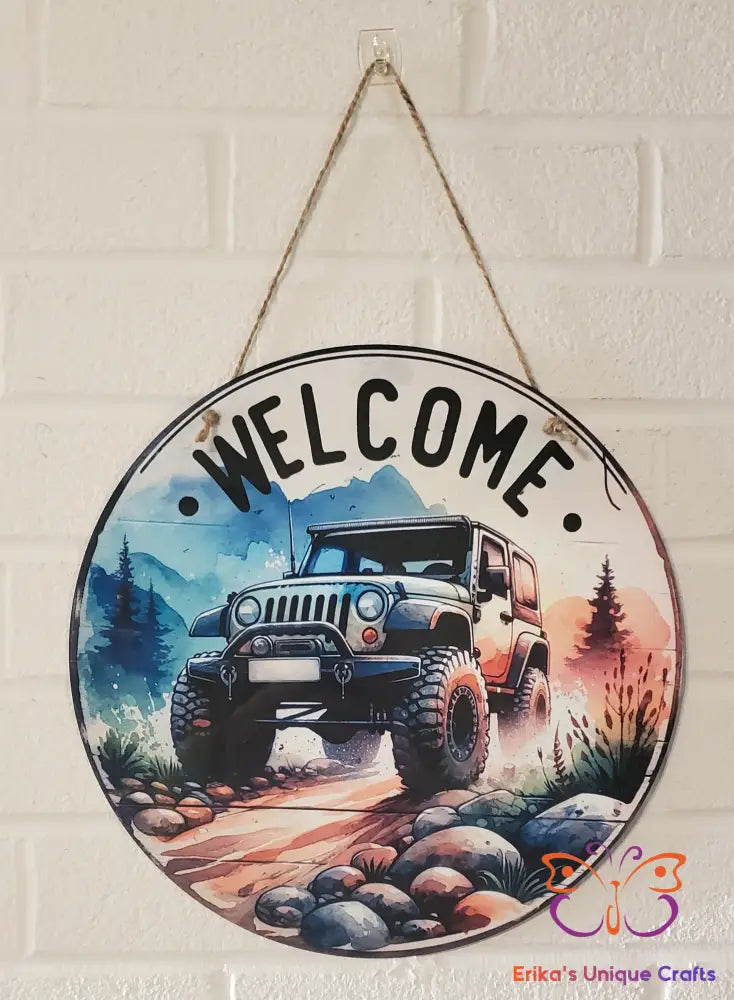 Welcome 4x4 Wrangler Round Hanging Door Sign Door Sign